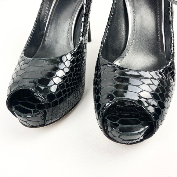 Stuart Weitzman Plainfield Snake-Embossed Peep-Toe Pump - Picture 4 of 16